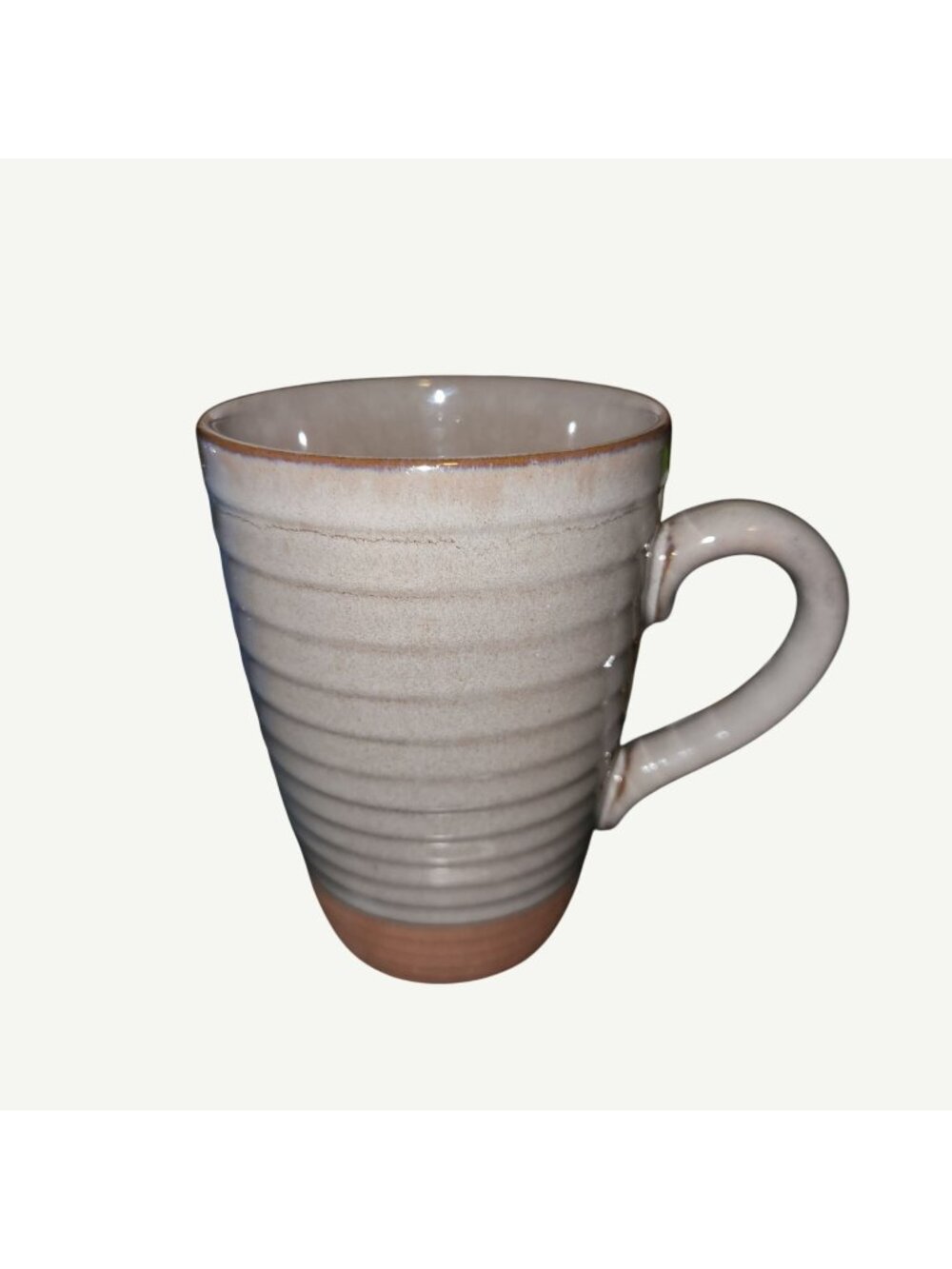 Striped Ceramic Coffee Mug Textured Design Two-Tone Gray & Brown Large Handle